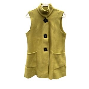 Janska Citron Yellow Fleece Mock Neck Vest Pockets Made in USA Lagenlook Size S